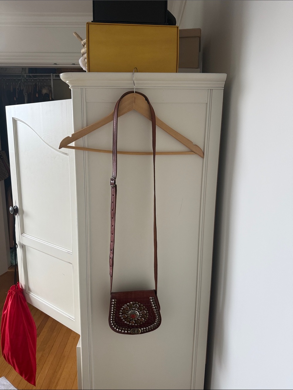 Brown Leather Crossbody Bag with Stud Accents - Picture 4 of 8